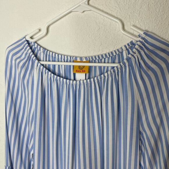 Ruby Rd. Blue Striped Off the Shoulder Flare sleeve shirt womens size small - Picture 4 of 4